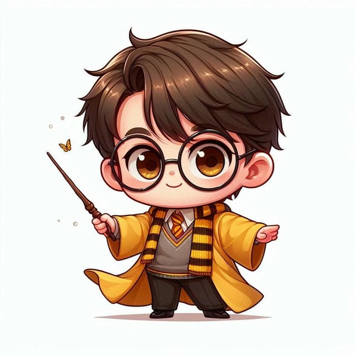 Hình ảnh chibi Harry Potter cầm đũa phép siêu đáng yêu