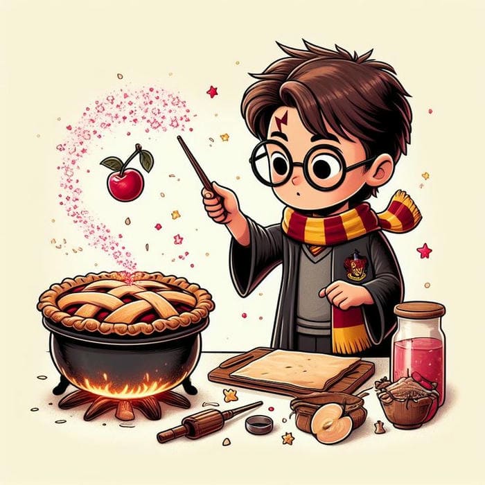 Hình ảnh chibi Harry Potter làm bánh siêu dễ thương