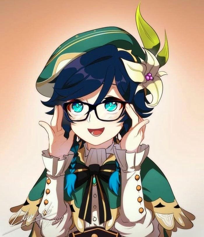 Hình ảnh chibi Venti đeo kính siêu dễ thương