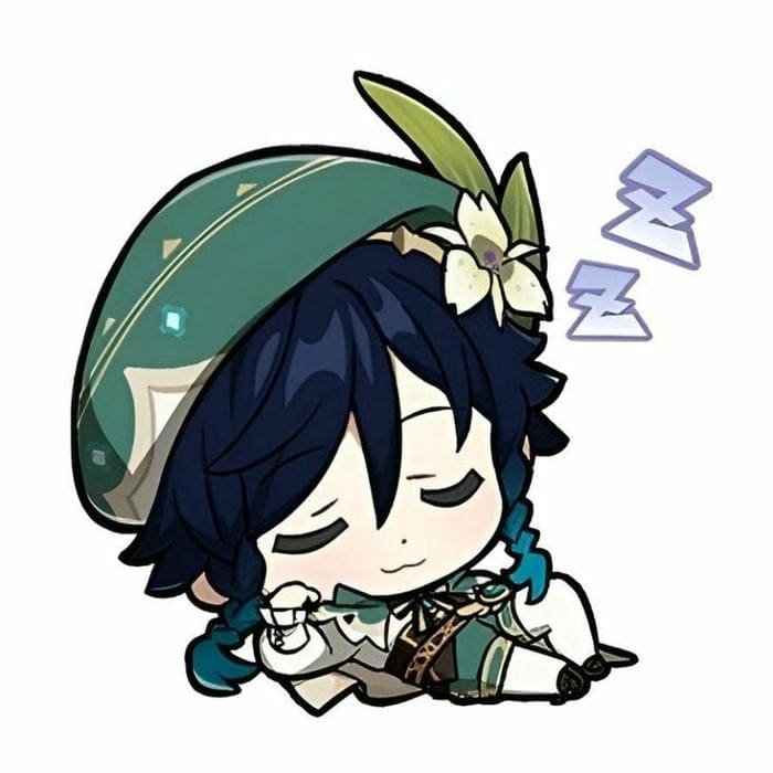Hình ảnh chibi Venti nằm ngủ siêu dễ thương