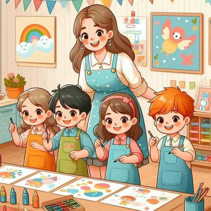 Hình ảnh cô giáo chibi và học sinh siêu đáng yêu