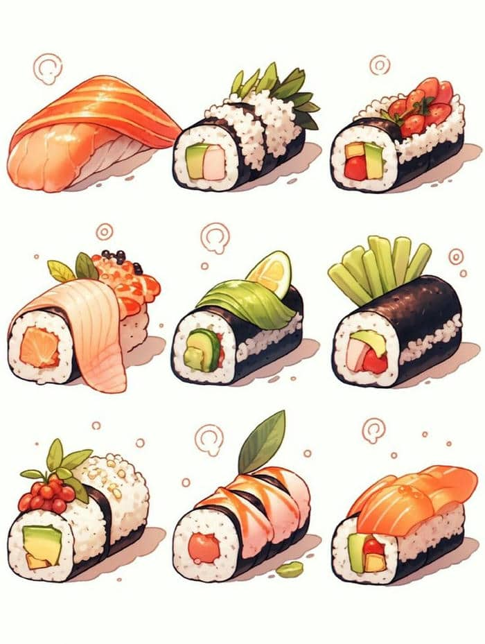 Hình ảnh những miếng sushi chibi siêu cute