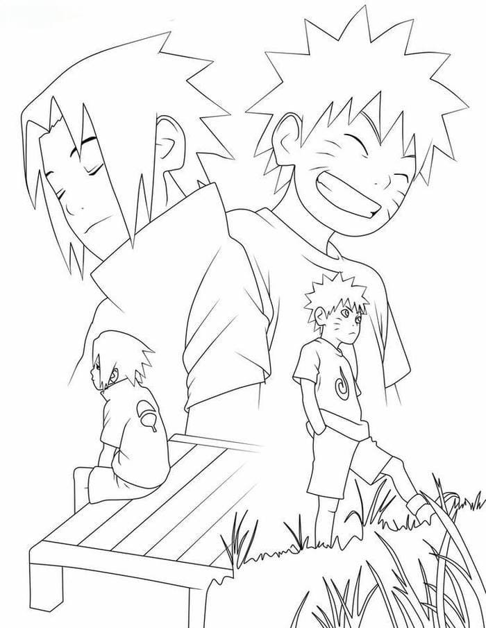 Hình ảnh tranh tô màu Naruto và Sasuke lúc nhỏ