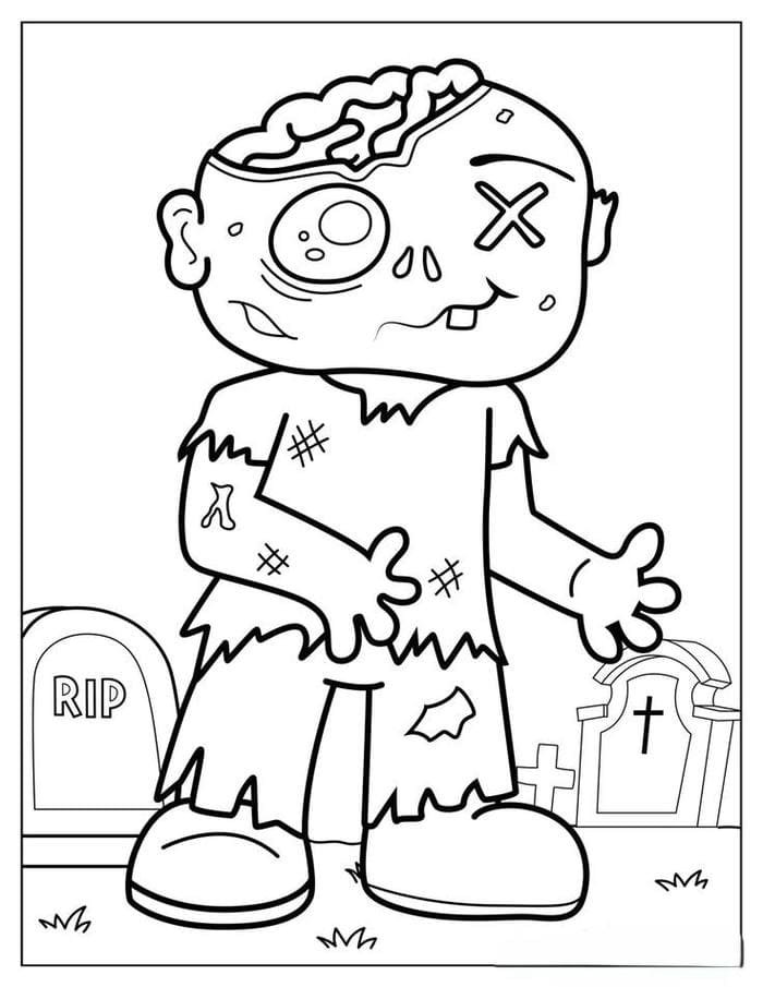 Hình ảnh tranh tô màu cậu bé Zombie