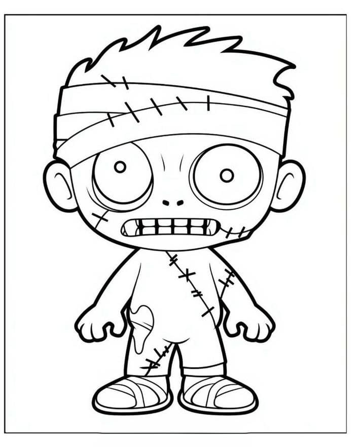 Hình ảnh tranh tô màu đơn giản Zombie
