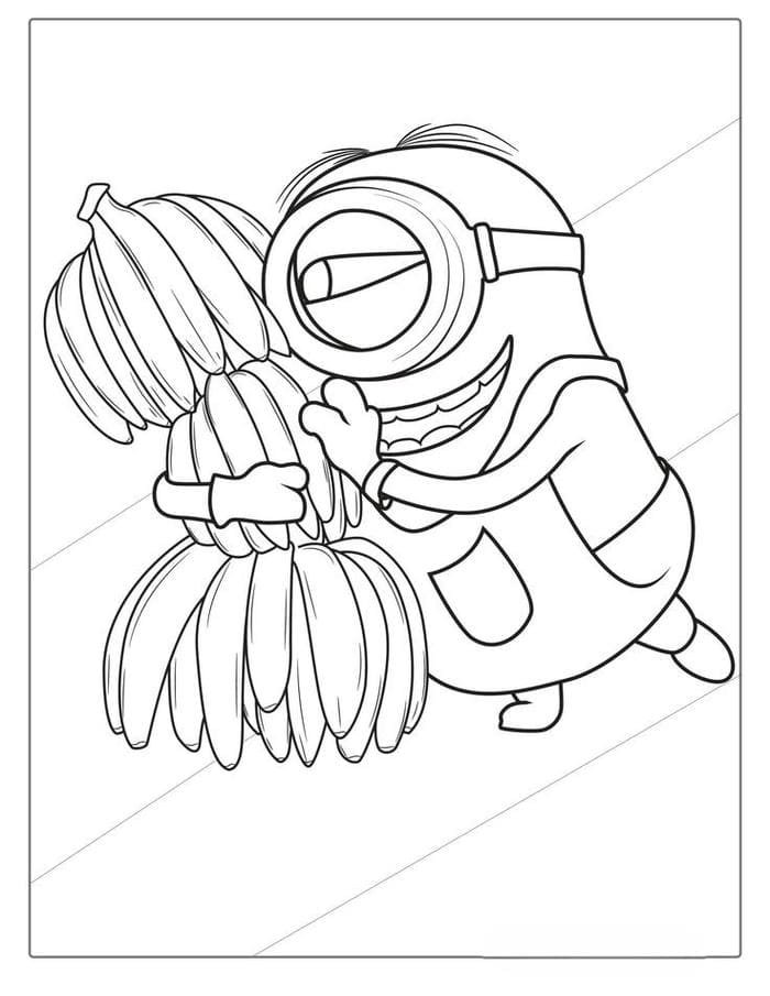 Hình ảnh tranh tô màu hình quả chuối và Minion