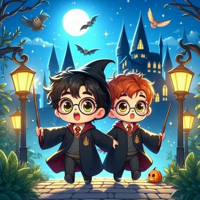 Hình chibi Harry Potter cùng bạn thân siêu dễ thương