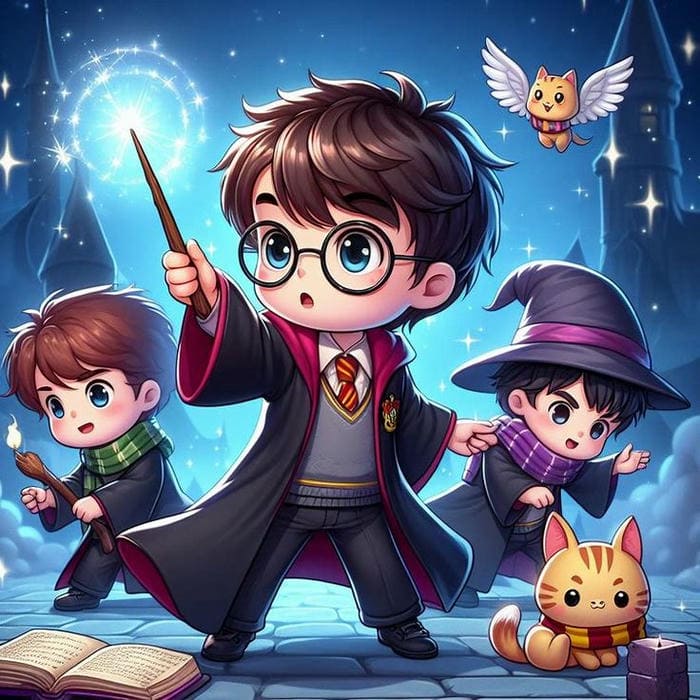 Tranh chibi Harry Potter cùng những người bạn siêu đáng yêu