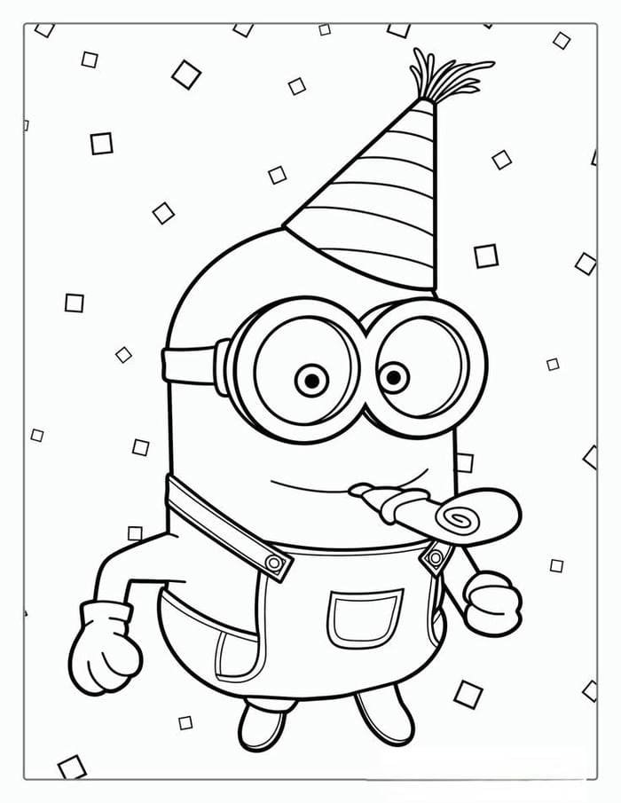 Tranh tô màu Minion đội mũ sinh nhật siêu cute