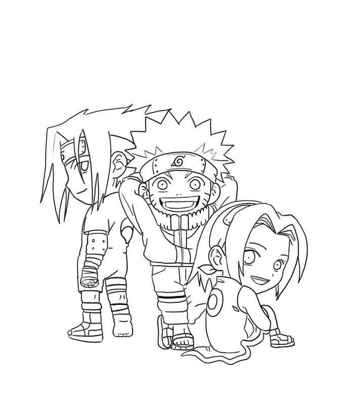 Tranh tô màu chibi Naruto, Sasuke và Sakura siêu đáng yêu