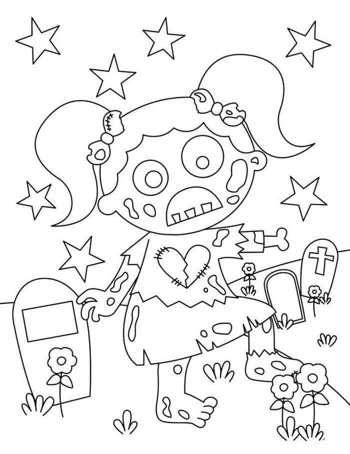 Tranh tô màu cô gái Zombie