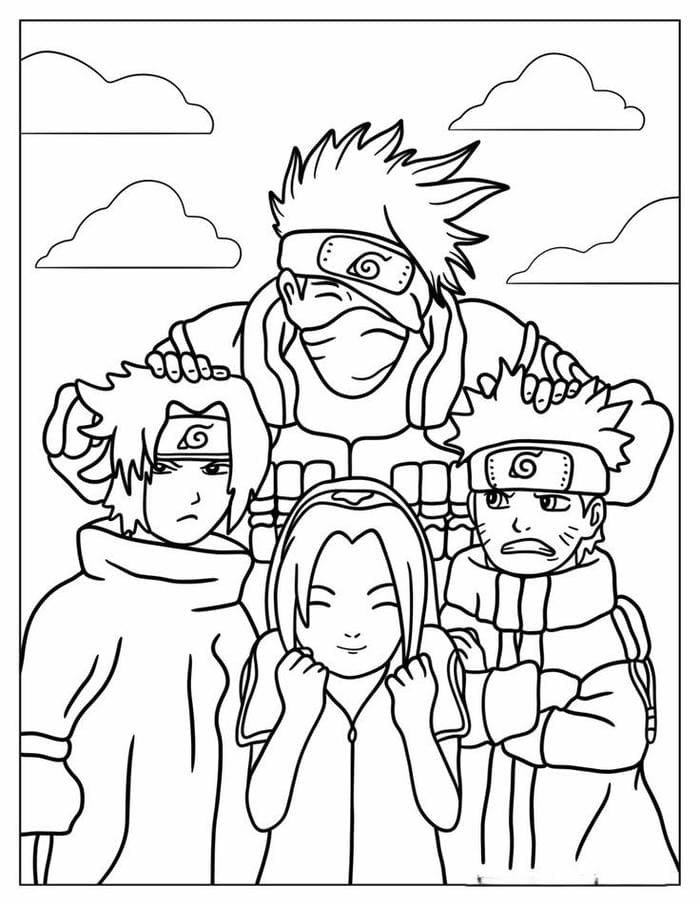 Tranh tô màu hình Naruto và những người bạn