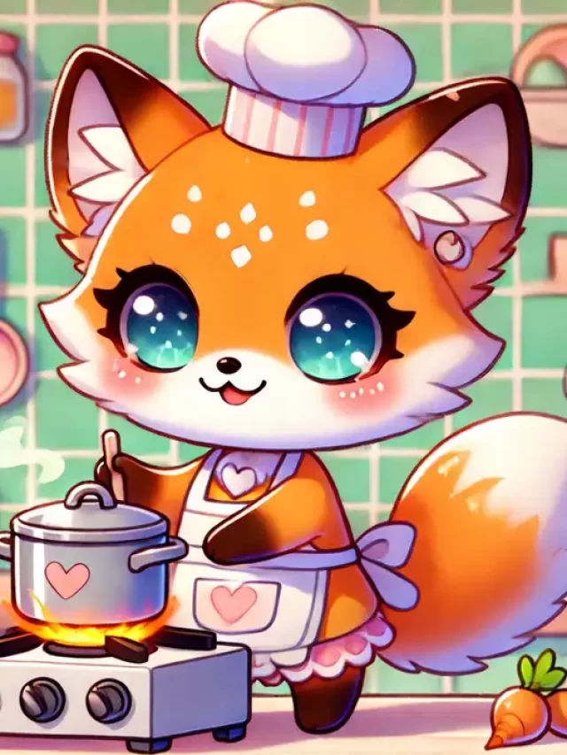 Hình ảnh chibi cáo nhỏ nấu ăn siêu dễ thương