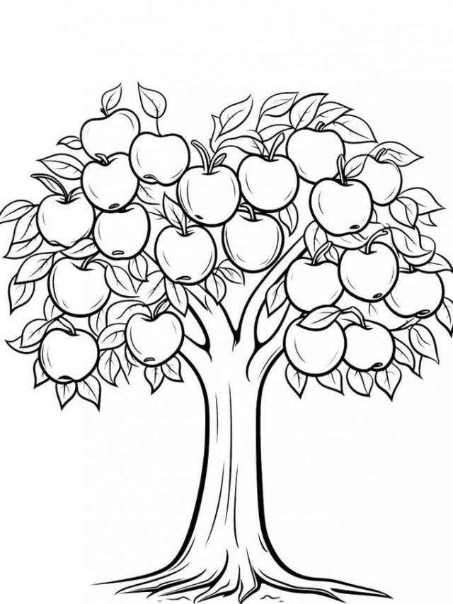Hình ảnh tranh tô màu cây táo đơn giản