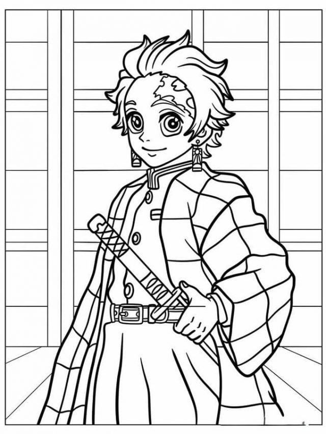 Hình tranh tô màu Tanjiro thanh gươm diệt quỷ