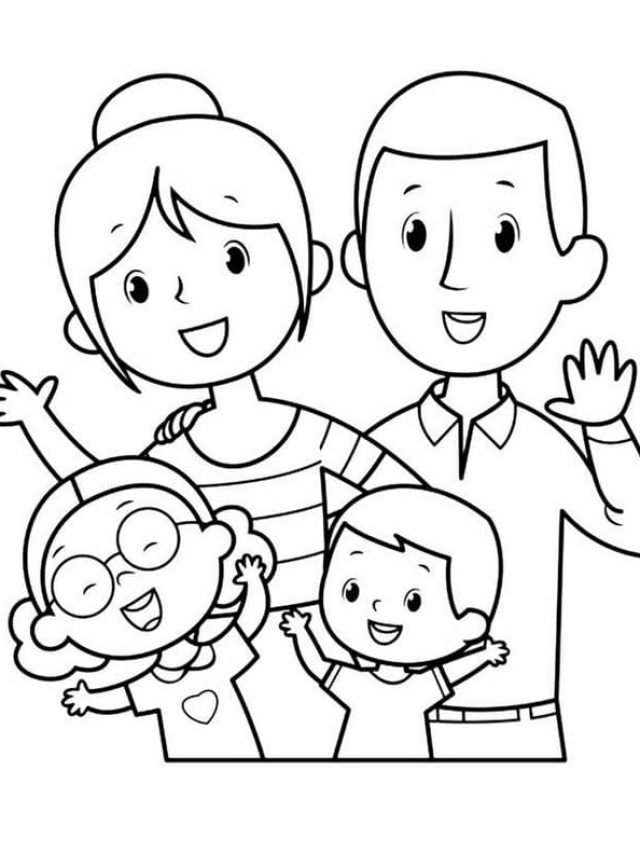 Tranh tô màu gia đình 4 người đơn giản cho bé