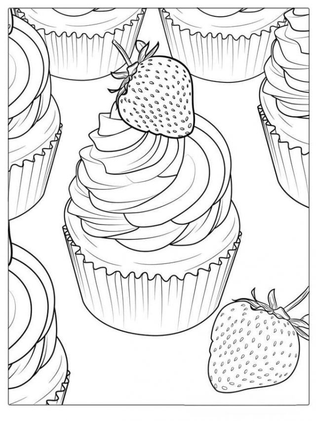 Tranh tô màu hình cupcacke dâu tây