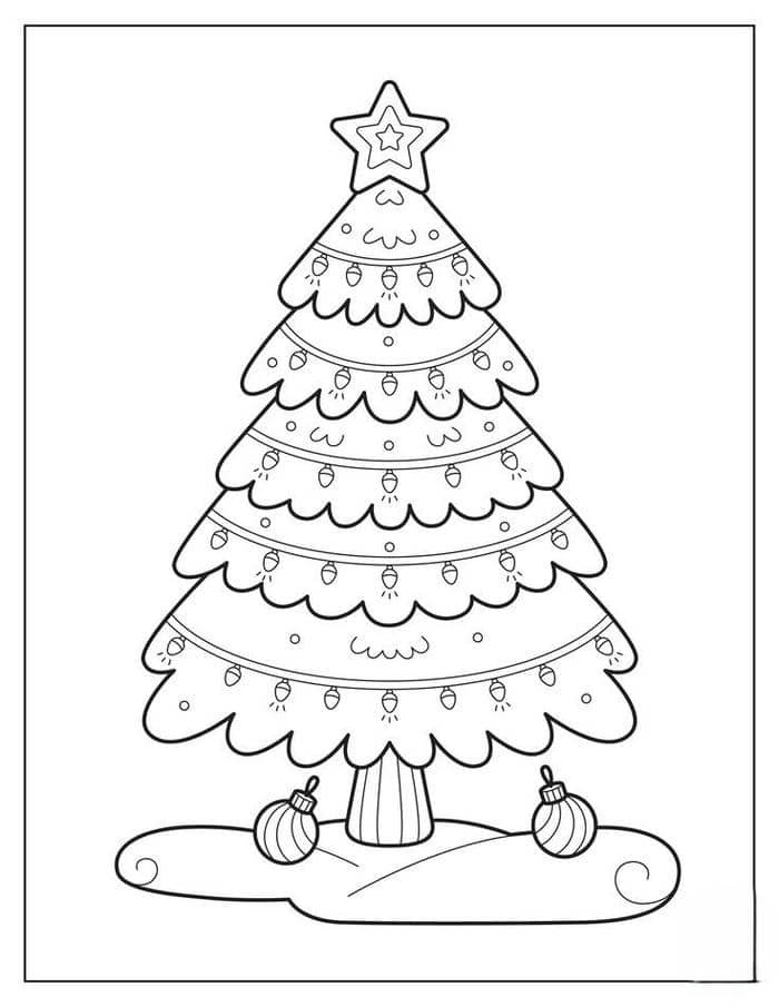 Hình ảnh tranh tô màu cây thông noel đơn giản