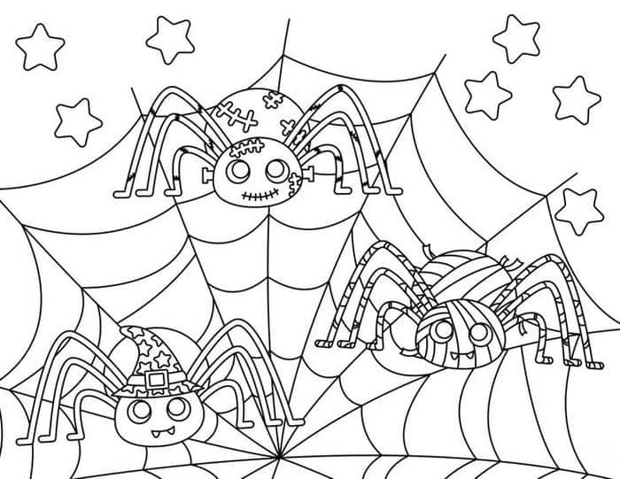 Tranh tô màu nhện Halloween cute