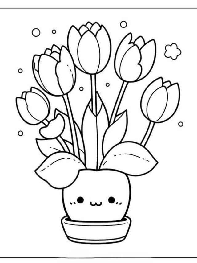 Hình chậu hoa tulip tranh tô màu cho bé