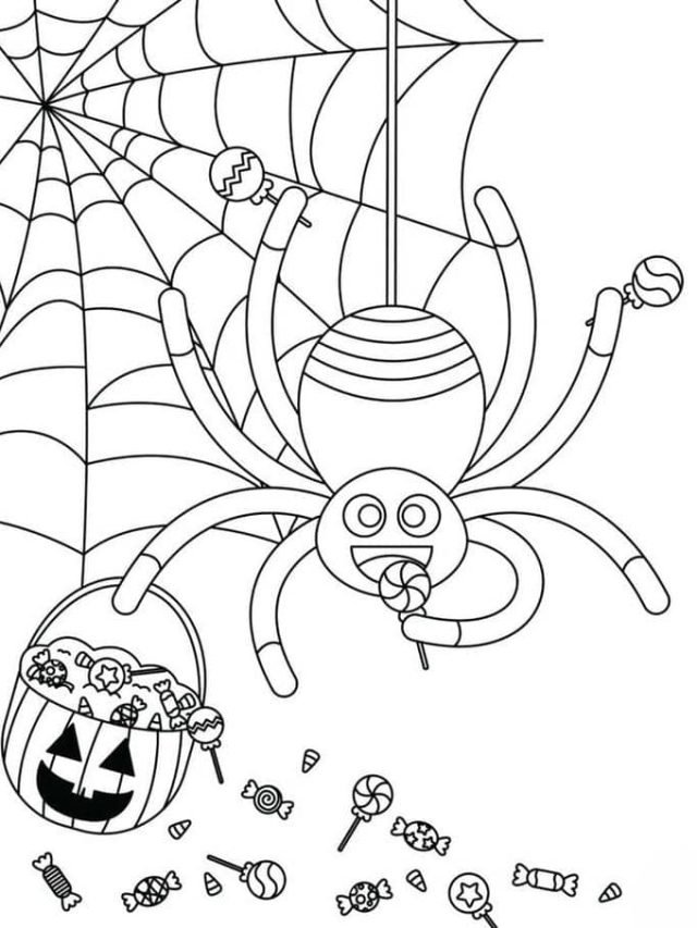 Tranh tô màu con nhện Halloween cute cho bé