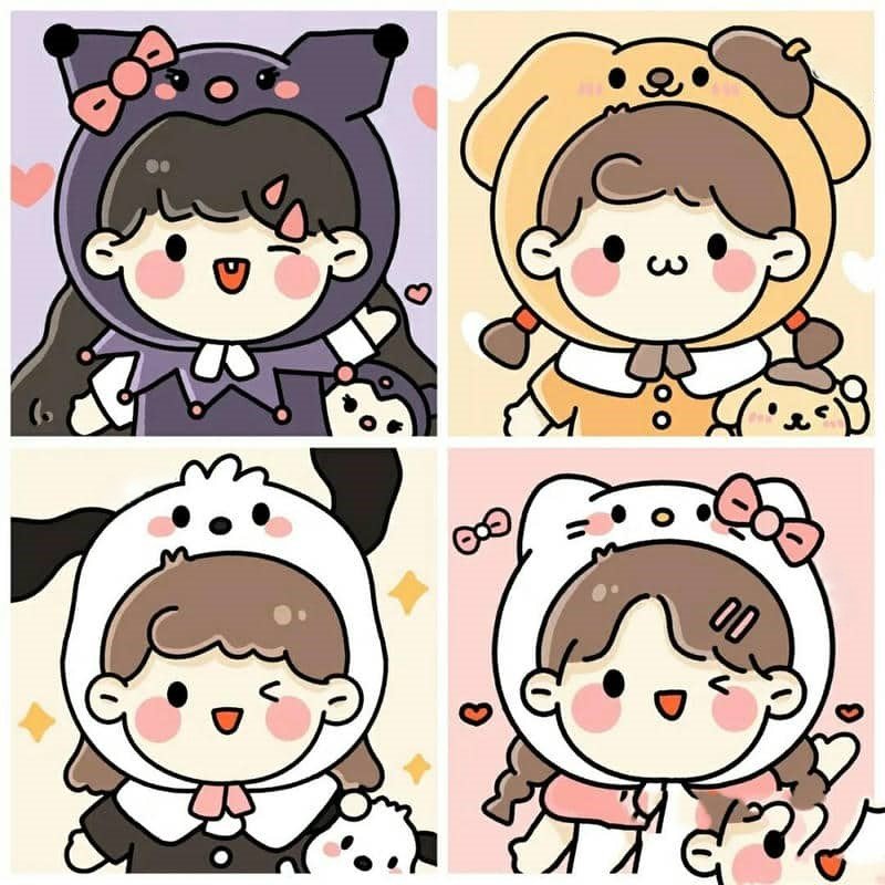 hình ảnh 4 người bạn thân cute chibi